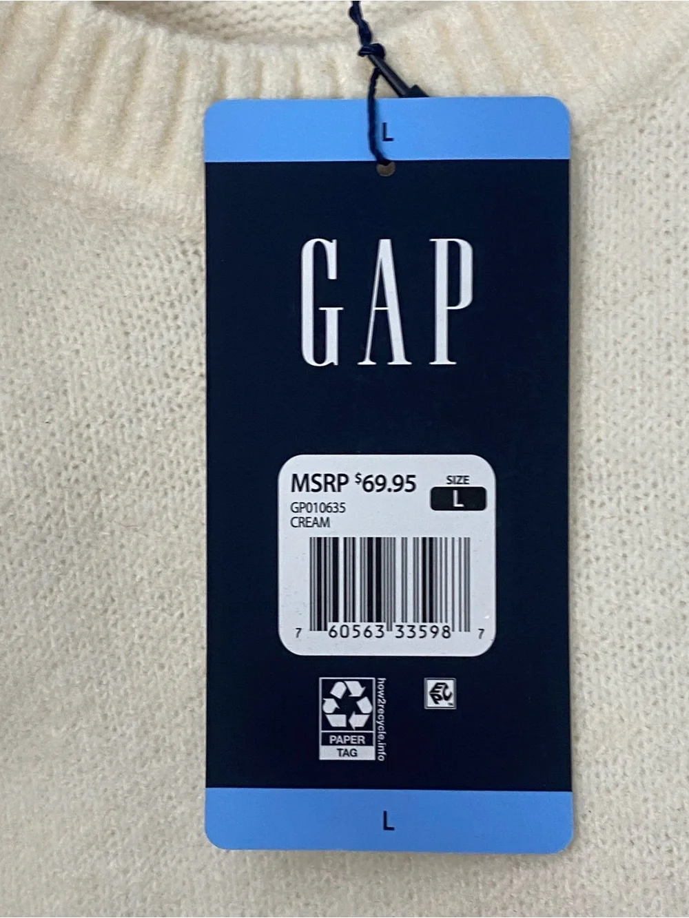 NWT Gap Men’s Soft & Comfortable Cream Relaxed Fit  Crewneck Sweater Size Large